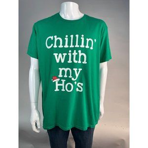 Anvil Lightweight Chillin' With My Ho's Holiday Christmas TShirt XL Green Cotton